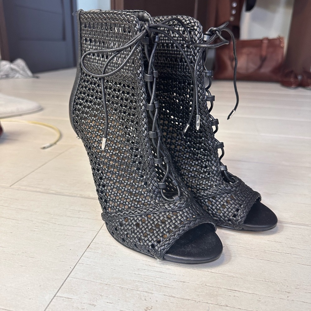 Sam Edelman Black Woven Lace-Up Heels - Picture 6 of 8